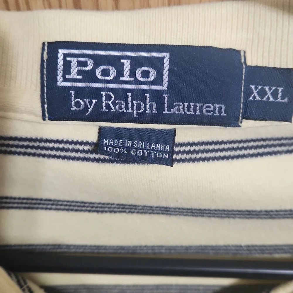 Ralph Lauren Men's Yellow and Navy Striped Polo Shirt Size XXL